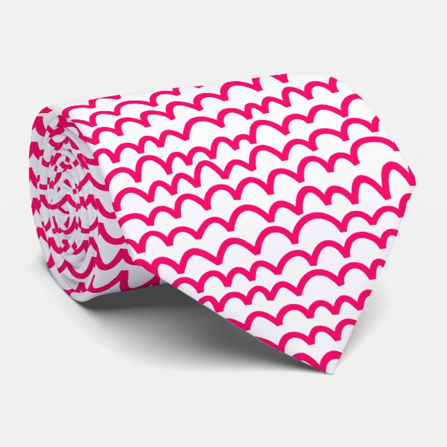 Wavy Pattern - Neon Red on White Tie (Rolled)