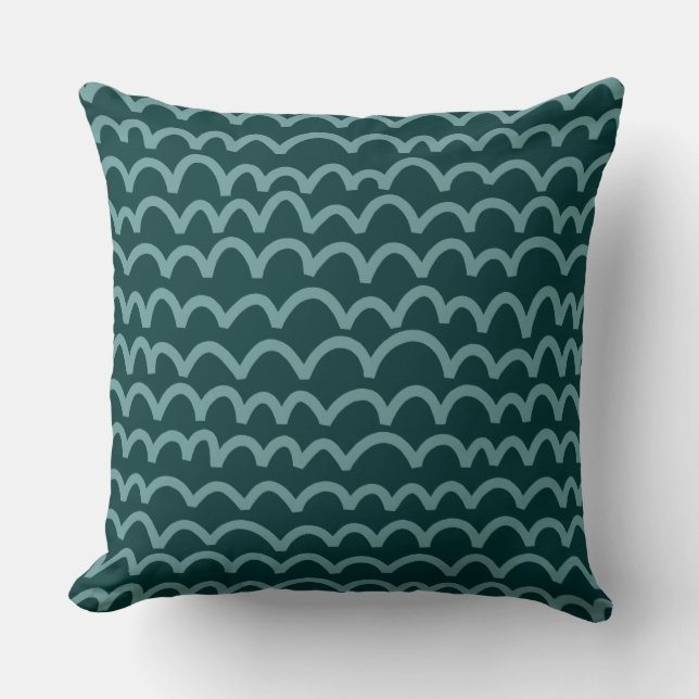 Wavy Pattern - Ocean Green on Dk Moss Green Throw Pillow (Front)