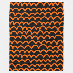 Wavy Pattern - Orange on Black Fleece Blanket