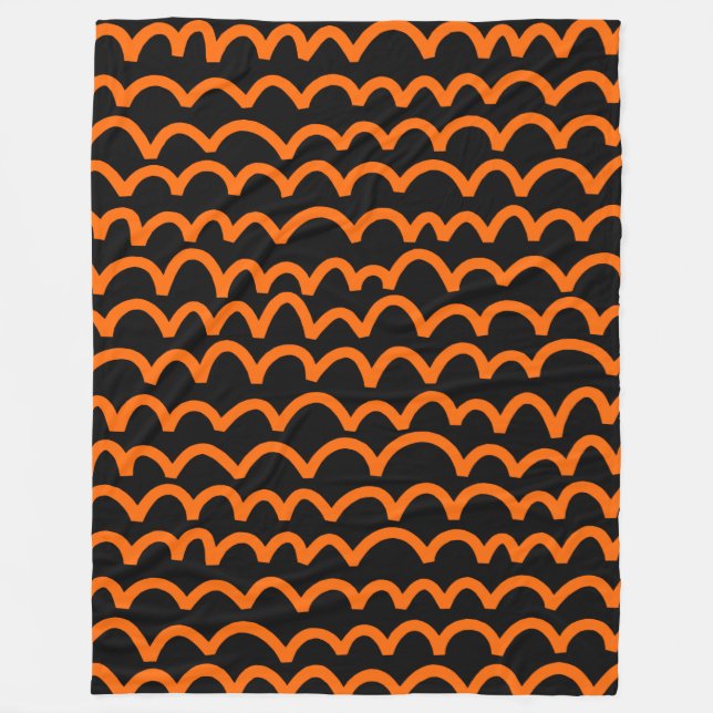 Wavy Pattern - Orange on Black Fleece Blanket (Front)