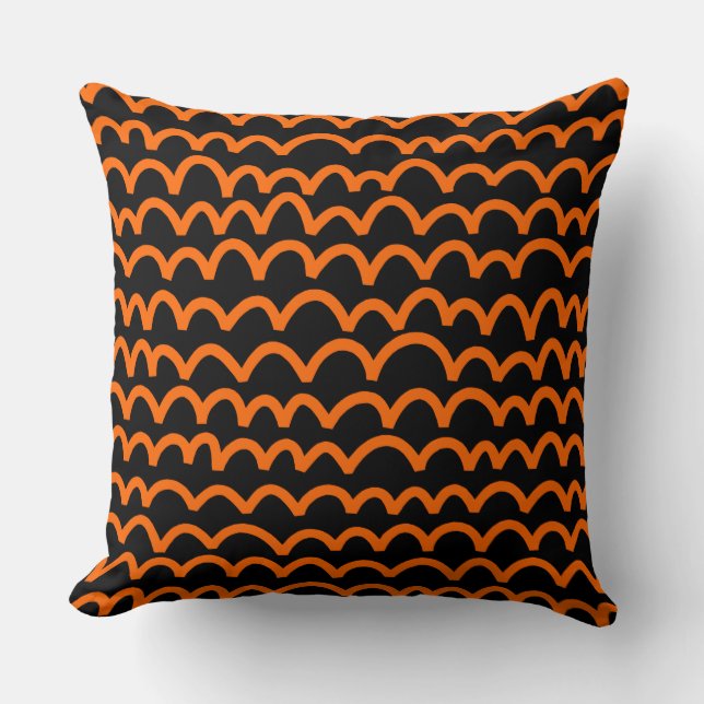 Wavy Pattern - Orange on Black Throw Pillow (Front)