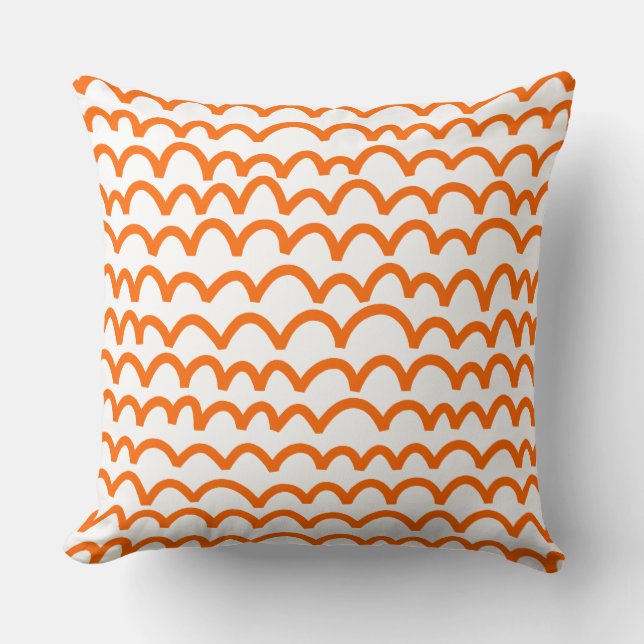 Wavy Pattern - Orange on White Throw Pillow (Front)