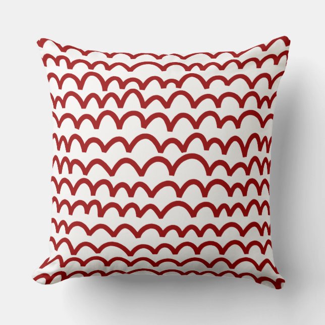 Wavy Pattern - Ruby Red on White Throw Pillow (Front)