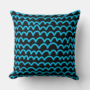 Wavy Pattern - Sky Blue on Black Throw Pillow