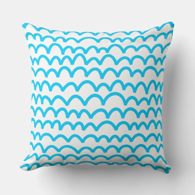 Wavy Pattern - Sky Blue on White Throw Pillow (Front)