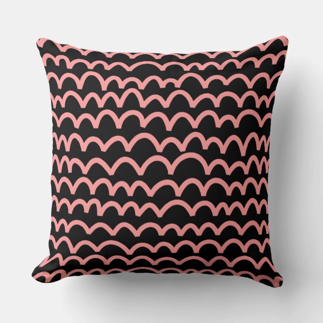 Wavy Pattern - Soft Pink on Black Throw Pillow (Front)