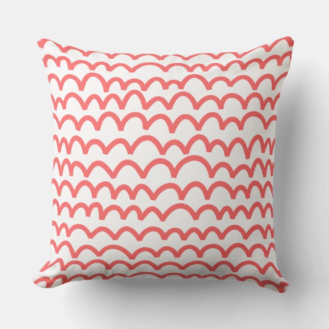 Wavy Pattern - Tropical Pink on White Throw Pillow (Front)