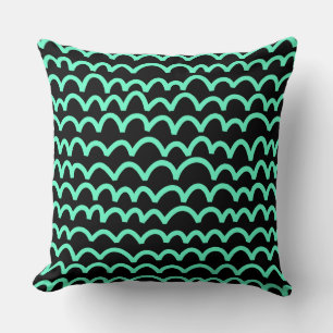 Wavy Pattern - Turquoise on Black Throw Pillow