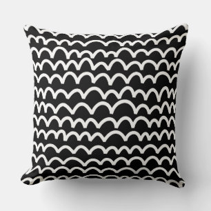 Wavy Pattern - White on Black Throw Pillow