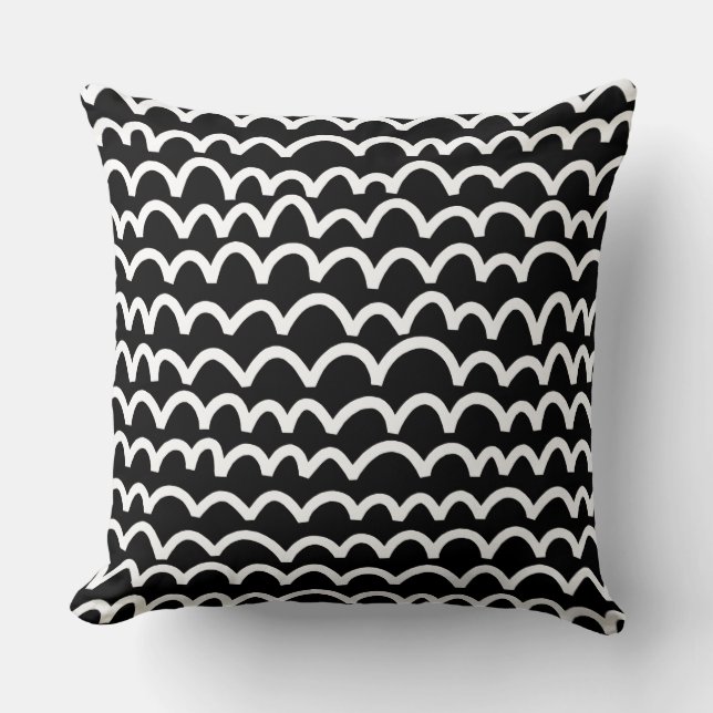 Wavy Pattern - White on Black Throw Pillow (Front)