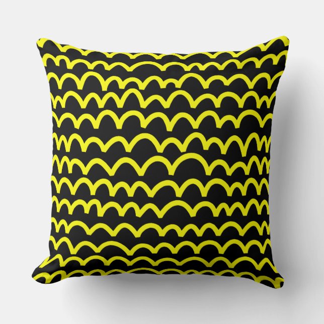 Wavy Pattern - Yellow on Black Throw Pillow (Front)