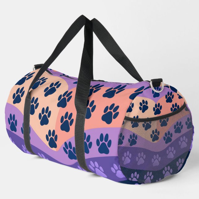 Wavy Paw Print Pet Travel Carrier Duffle Bag (Right Corner)