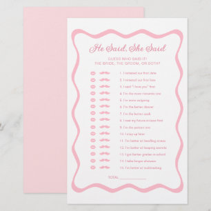 Wavy Pink Bridal Shower He Said She Said Game