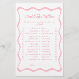 Wavy Pink Bridal Shower Would She Rather Game