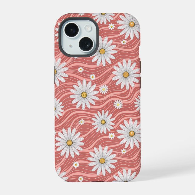 Wavy Pink Daisies iPhone 15 Case (Back)