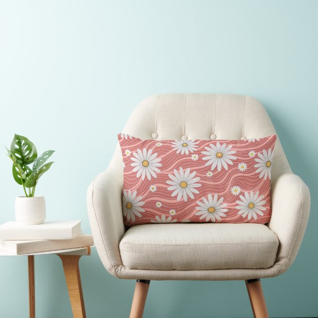 Wavy Pink Daisies  Lumbar Pillow (Chair)