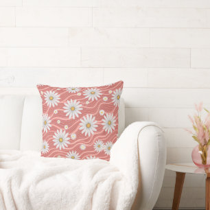 Wavy Pink Daisies  Throw Pillow