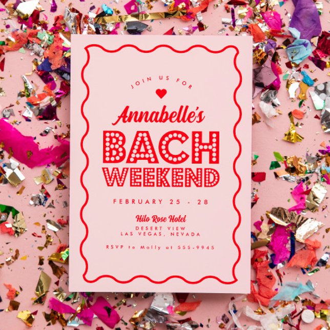 Wavy Pink Lights Bachelorette Weekend Itinerary Invitation (Creator Uploaded)