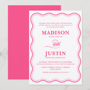 Wavy Pink Retro Squiggle Wedding Invitation