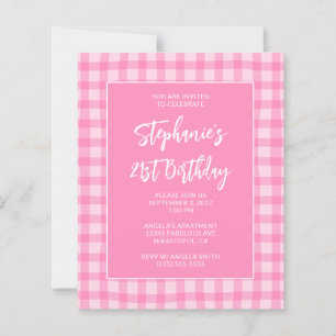 Wavy Pink Summer Gingham Bold 21st Birthday
