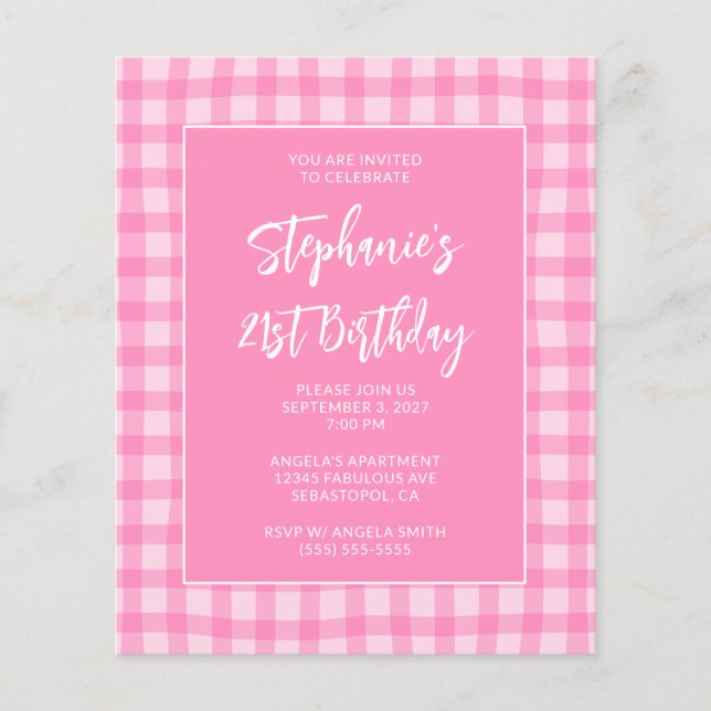 Wavy Pink Summer Gingham Bold 21st Birthday Flyer (Front)