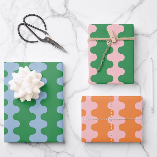 Wavy Pop Stripes Colourful Contemporary Patterns Wrapping Paper Sheet (Front)