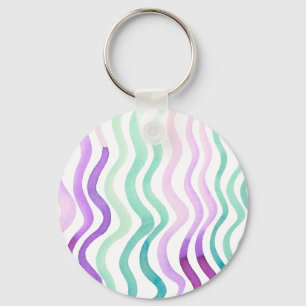 Wavy purple and green watercolor lines keychain