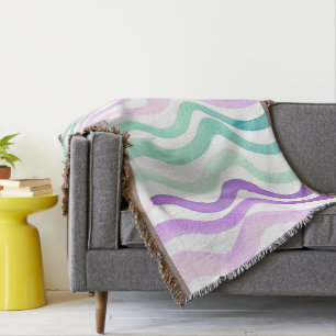 Wavy purple and green watercolor lines throw blanket