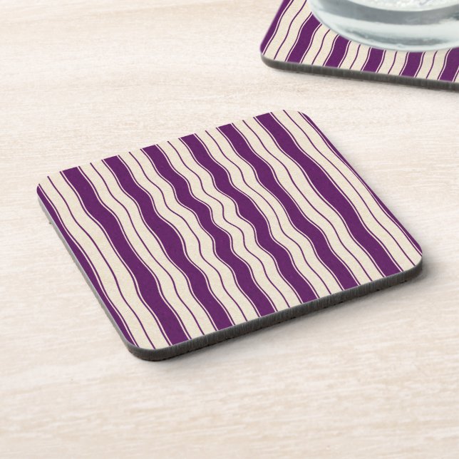 Wavy Purple and White Stripes Coaster (Left Side)