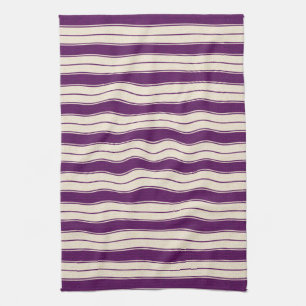 Wavy Purple and White Stripes Kitchen Towel