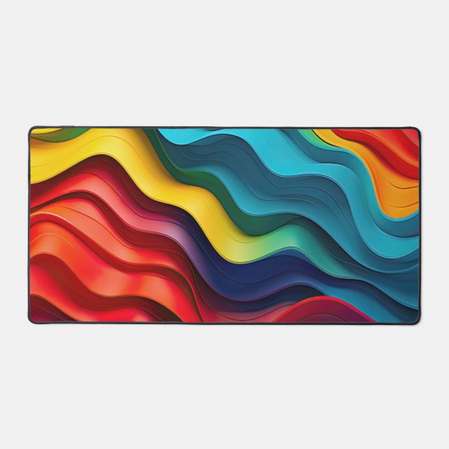 Wavy rainbow colours background desk mat (Front)