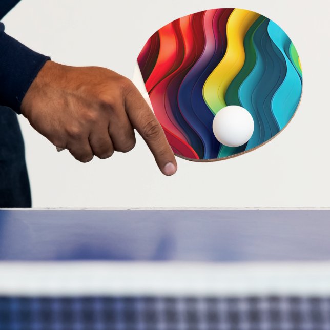Wavy rainbow colours background ping pong paddle (Insitu)