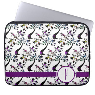 Wavy Rainbow Floral Tree Pattern Initial Monogram Laptop Sleeve