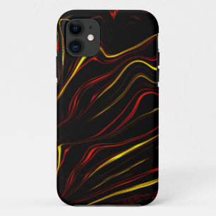 Wavy red gold long strokes on black background iPhone 11 case
