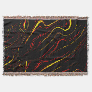 Wavy red gold long strokes on black background throw blanket