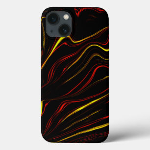 Wavy red gold long strokes on dark background iPhone 13 case