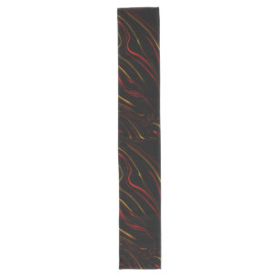 Wavy red gold long strokes on dark background long table runner