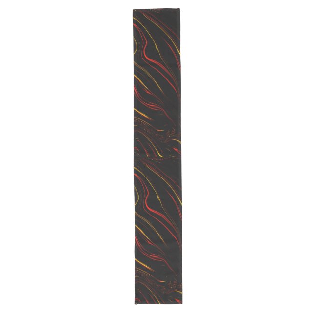 Wavy red gold long strokes on dark background long table runner (Front)