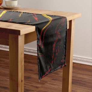 Wavy red gold long strokes on dark background short table runner