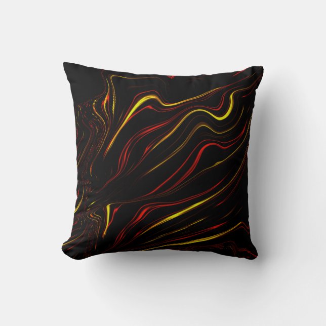 Wavy red gold long strokes on dark background throw pillow (Front)
