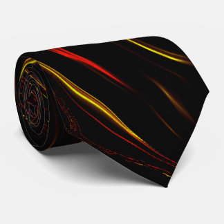 Wavy red gold long traces on black background tie