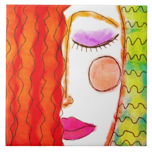 Wavy Red Hair Abstract Digital Painting  Tile