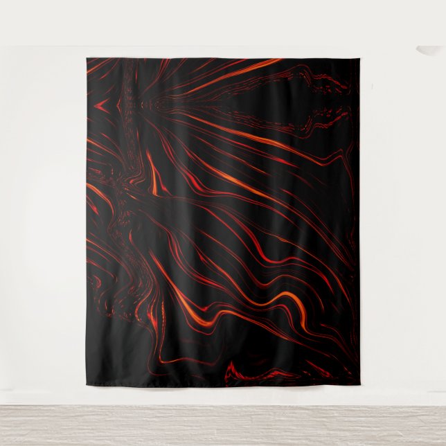 Wavy red long traces in black fund tapestry (Front)