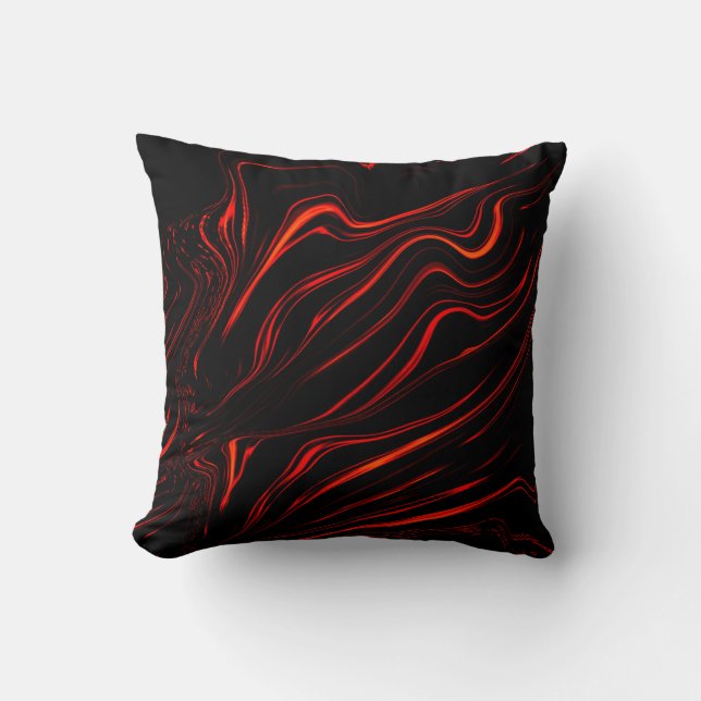 Wavy red long traces in black fund throw pillow (Front)