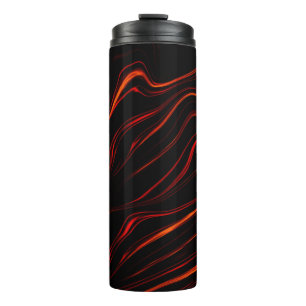 Wavy red long traces over black background thermal tumbler