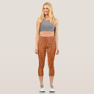 Wavy Red Stripes Japanese Abstract Capri Leggings