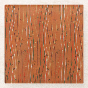 Wavy Red Stripes Japanese Abstract Glass Coaster