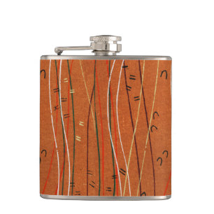 Wavy Red Stripes Japanese Abstract Hip Flask