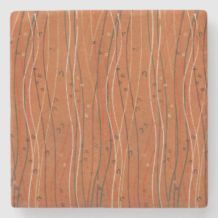 Wavy Red Stripes Japanese Abstract Stone Coaster