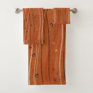 Wavy Red Stripes: Modern Japanese Abstract Art  Bath Towel Set